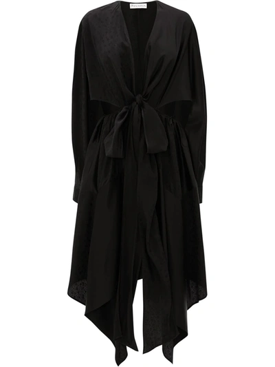 Jw Anderson Wrap-effect Satin-paneled Floral-jacquard Dress In Black