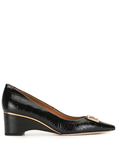 Tory Burch Gigi Embellished Croc-effect Leather Wedge Pumps In