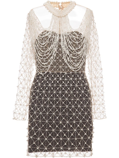 Patbo Hand-beaded Pearl Mini Dress In Black