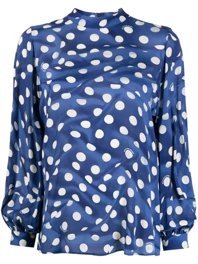 Boutique Moschino Bolka Dot Mock-neck Blouse In Blue