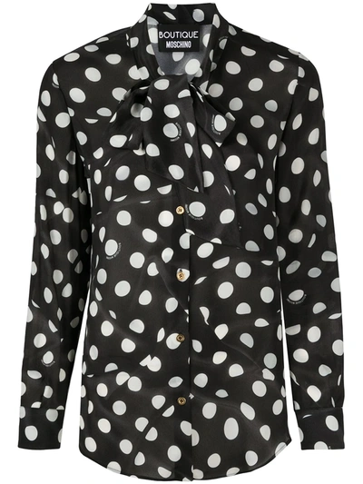 Boutique Moschino Polka Dot Pussy-bow Blouse In Black