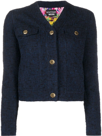 Boutique Moschino Tweed V-neck Jacket In Blue
