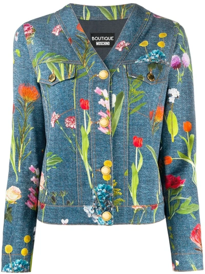 Boutique Moschino Photographic-floral Denim Jacket In Blue