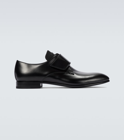 Prada Brushed Leather Derby Shoes In Black