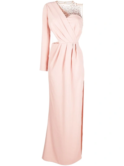 Elisabetta Franchi One-shoulder Embellished Evening Gown In Pink