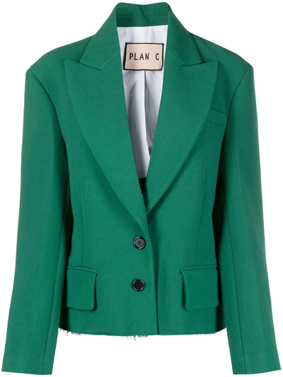 Plan C Cropped Single-breasted Blazer In Green