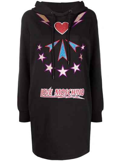 Love Moschino Oversize Hooded Shirt Dress In Black