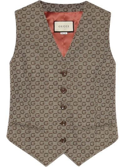 Gucci G Jacquard-woven Waistcoat In Brown