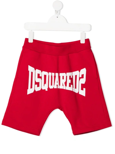 Dsquared2 Teen Logo-print Track Shorts In Red