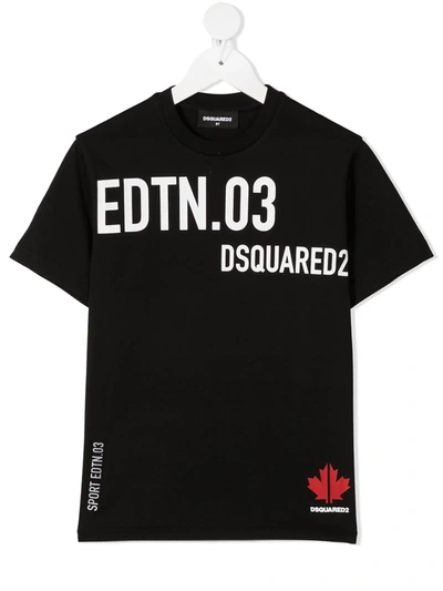 Dsquared2 Kids' Multi-logo Print Cotton T-shirt In Black