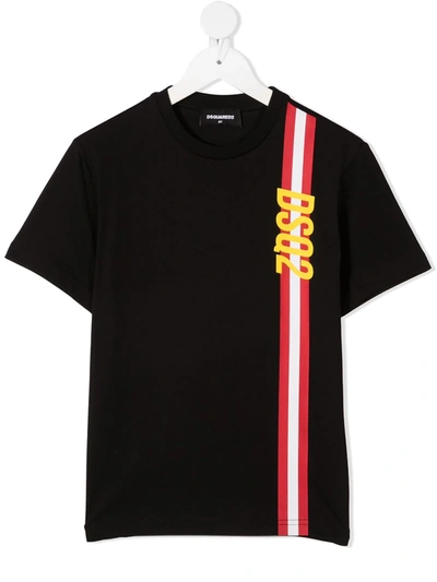 Dsquared2 Kids' Logo Stripe-detail T-shirt (4-16 Years) In Nero