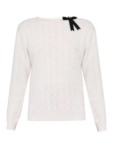 Erdem Dalton Bow-embellished Merino-wool Blend Sweater In Cream