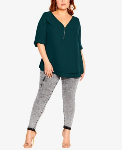 City Chic Trendy Plus Size Sexy Fling Elbow Sleeve Top In Jade