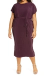 City Chic Pleated Midi Dress In Spiced Plum