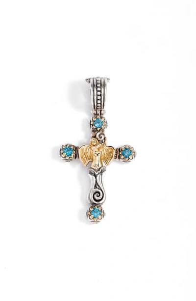 Konstantino Golden Angel & Blue Topaz Cross Pendant In Silver/ Blue Topaz