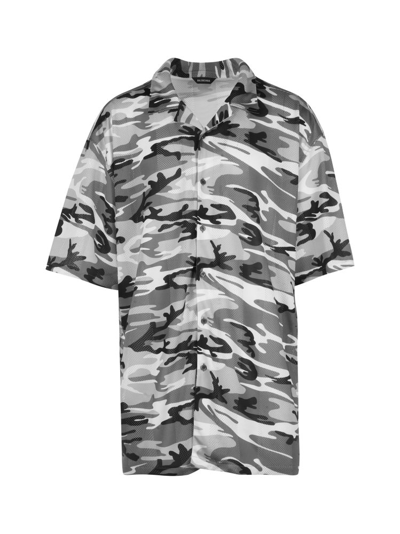 Balenciaga Camouflage Print Short Sleeve Shirt In Grey