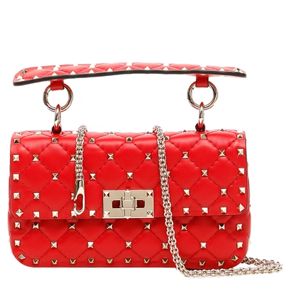 Pre-owned Valentino Garavani Garavani Red Small Leather Rockstud Spike Bag