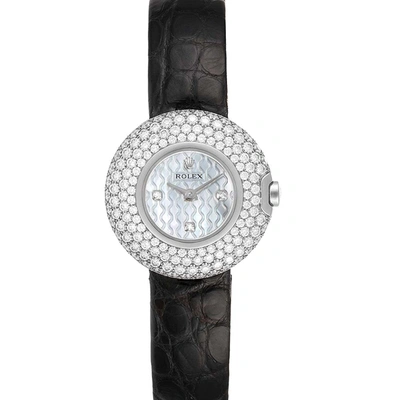 Pre-owned Rolex Mop Diamonds 18k White Gold Cellini Orchid 6201 Women's Wristwatch 23 Mm