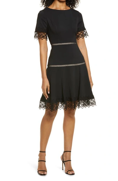 Zzdnu Shani Embroidered Detail Fit & Flare Crepe Cocktail Dress In Black