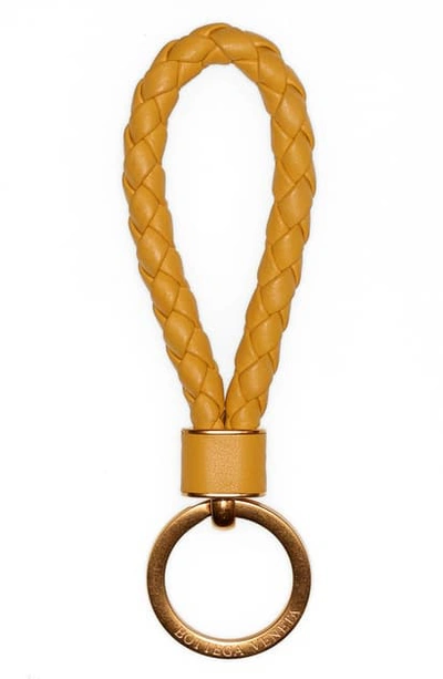 Bottega Veneta Intrecciato Leather Loop Key Ring In Buttercup/ Gold