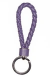Bottega Veneta Intrecciato Leather Loop Key Ring In Lavender/ Silver