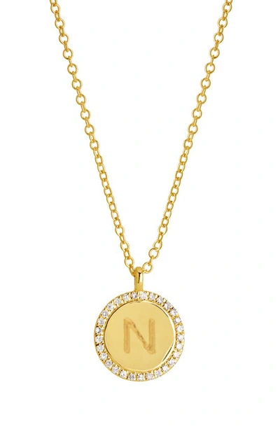 Stone And Strand Monogram Diamond Disc Pendant Necklace In Yellow Gold
