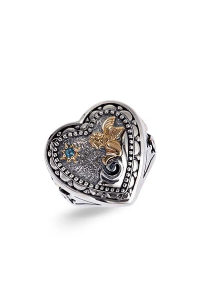 Konstantino Angelic Gazer Blue Topaz Heart Ring In Silver/ Blue Topaz