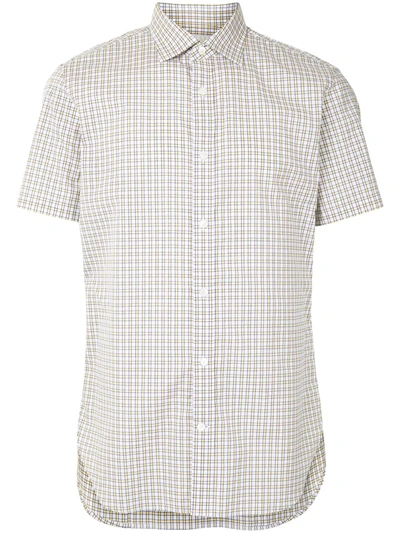 Kent & Curwen Short Sleeved Check Shirt In White