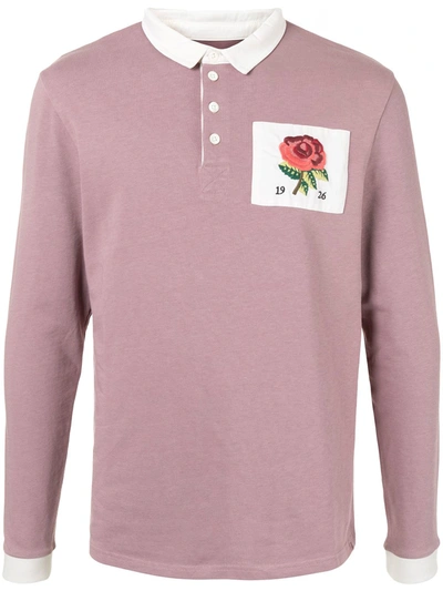 Kent & Curwen Embroidered Rose Long Sleeved Polo Shirt In Pink