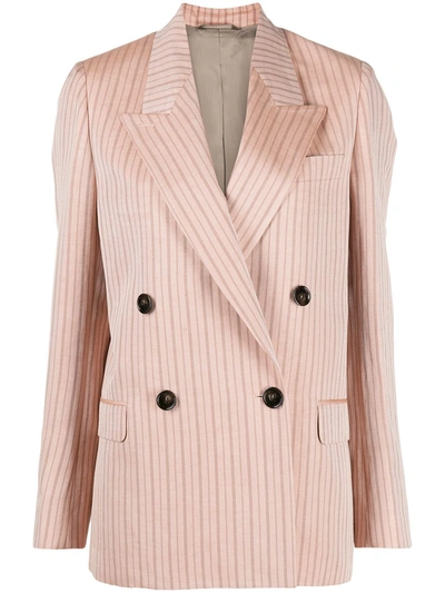 Acne Studios Double-breasted Pinstriped Linen-blend Twill Blazer In Pink