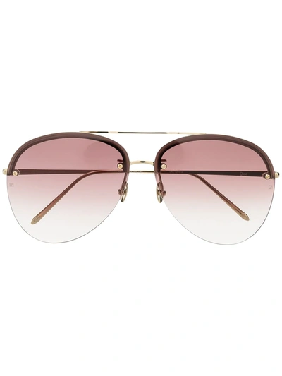 Linda Farrow Aviator Frame Sunglasses In Gold
