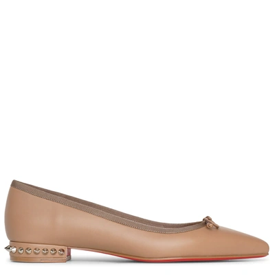 Christian Louboutin Hall Spike-heel Leather Red Sole Flats In Beige
