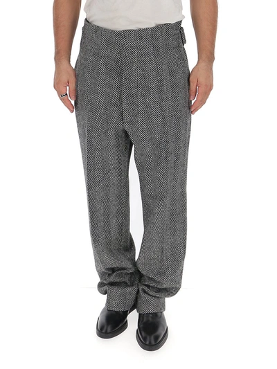 Maison Margiela Scratch Fastening Herringbone Trousers In Grey