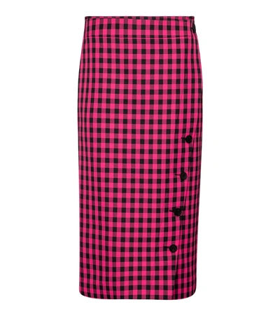 Balenciaga Gingham-check Twill Pencil Skirt In Pink