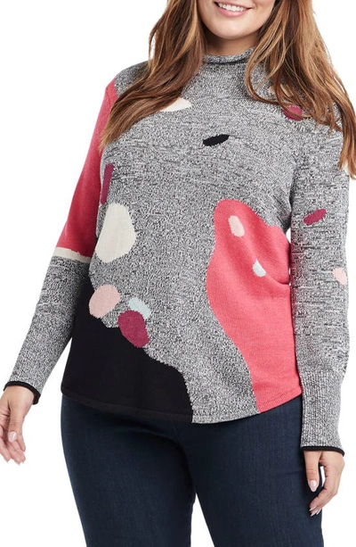 Nic + Zoe Abstract Intarsia Turtleneck Sweater In Pink Multi