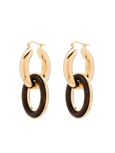 Jil Sander Eclipse Wood-insert Double-hoop Earrings In Gold