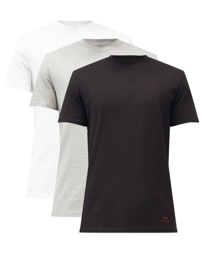 Moncler Genius Pack Of Three Logo-print Cotton T-shirts In White,grey,black