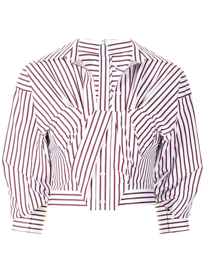 Alexander Wang Gathered Cropped Striped Cotton-poplin Shirt In Multi-colour