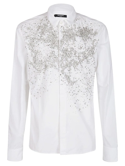 Balmain Beaded Concealed Placket Shirt In White