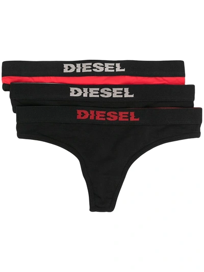 Diesel Gothic Logo Thong Three-pack In Black