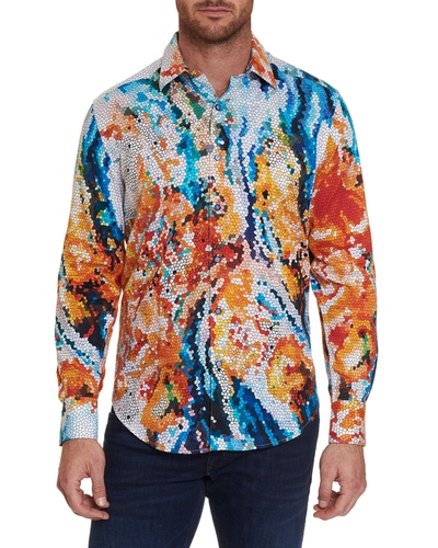 Robert Graham Cotton Stretch Honeycomb Mosaic Printed Classic Fit Button Up Shirt In Multi