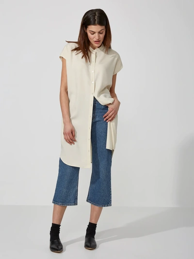 Frank + Oak Sleeveless Band-collar Tencel Shirtdress In Snow White