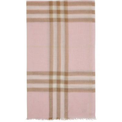 Burberry Pink & Beige Gauze Giant Check Scarf In Alabaster