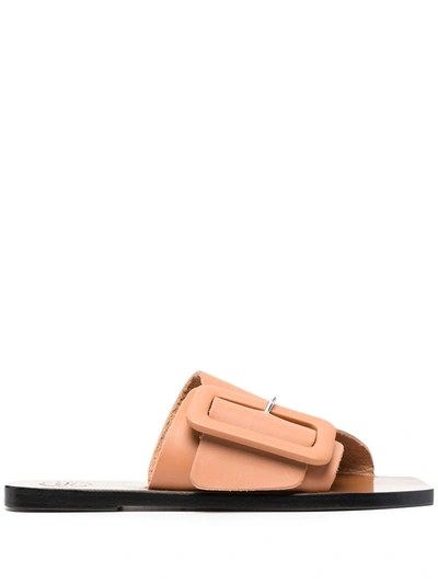 Atp Atelier 10mm Ceci Leather Slide Flats In Brown