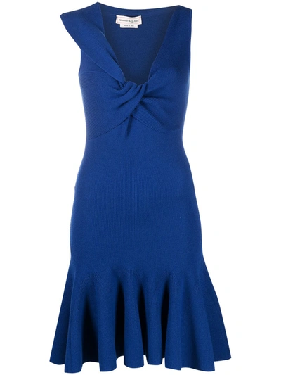 Alexander Mcqueen Knotted Asymmetric Neckline Dress In Blue