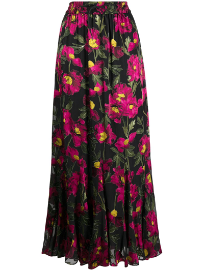 Alice And Olivia Elza Floral Print Silk-blend Maxi Skirt In Multi-colour