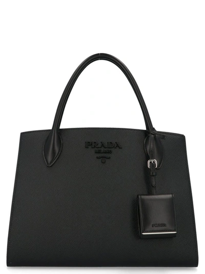 Prada Monochrome Saffiano Medium Tote Bag In Black