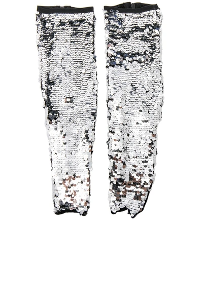 Off-white Sequin Socks In Metallics. In Silver
