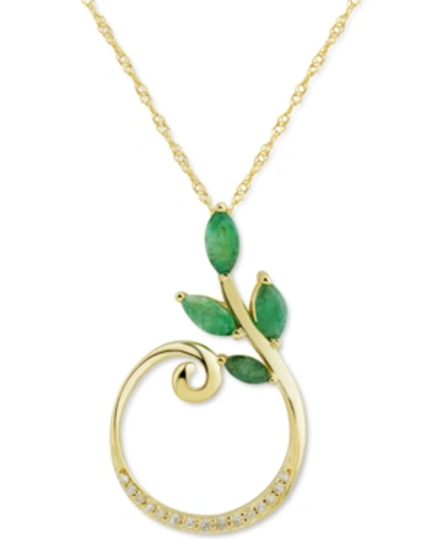 Macy's Emerald (5/8 Ct. T.w.) & Diamond (1/20 Ct. T.w.) 18" Pendant Necklace In 14k Gold