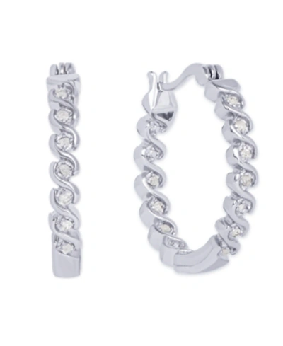 Macy's Diamond Accent "s" Link Hoop Earrings In Silver Plate